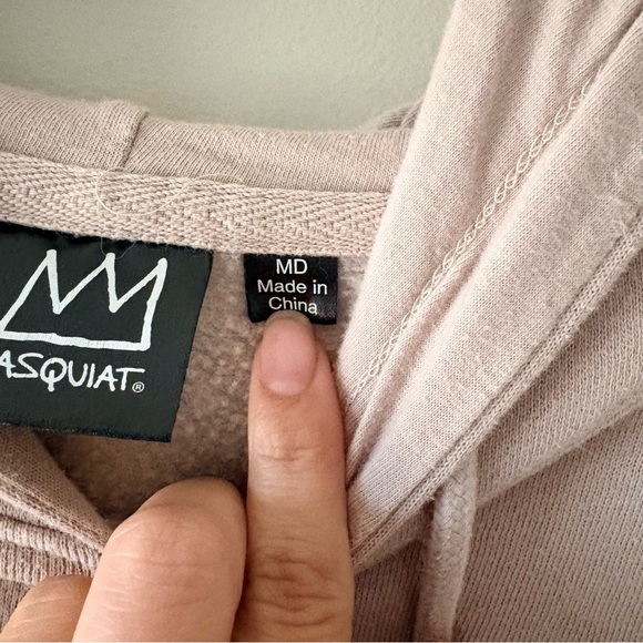 Basquiat Khaki Tan Graphic Hoodie Size Medium Unisex Skater Streetwear - Picture 4 of 7